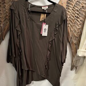 Andree Dark Brown Ruffle Blouse